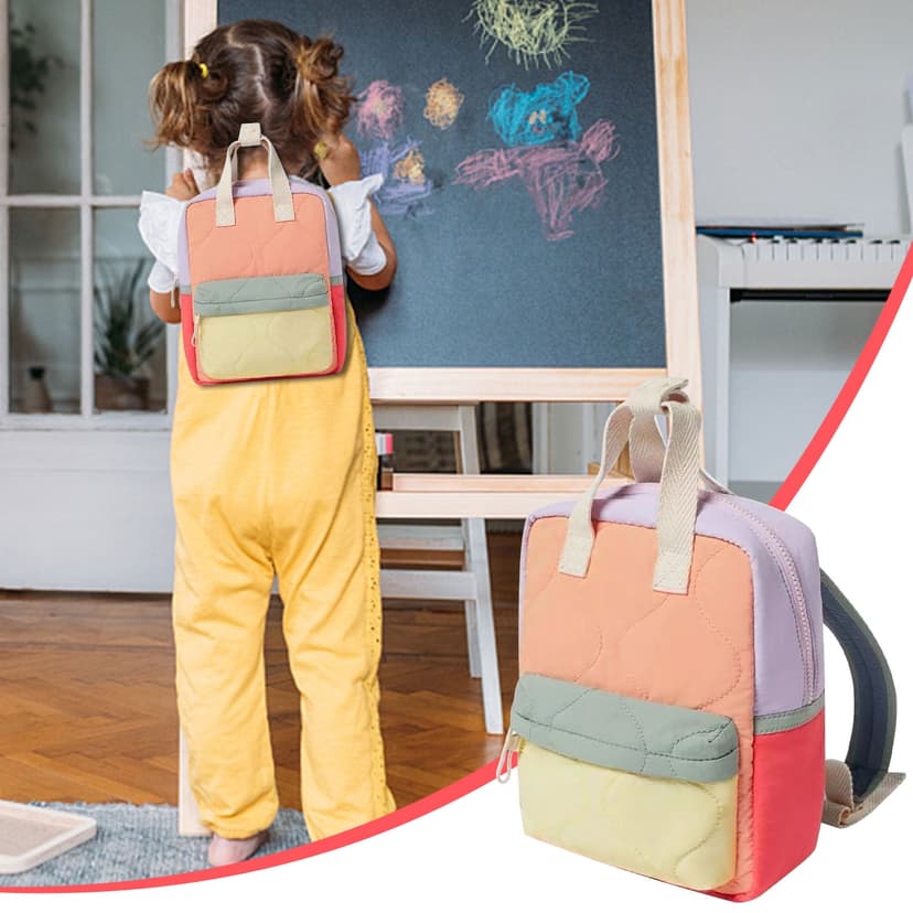 Uklsqma Colored Canvas Kids Backpack with Orange Stitching | Small Toddler Preschool Backpack 10.6X9.8 In | Durable Easy-Clean Lunch Bag School Bag Diaper Bag for Travel Zoo Outdoor Activities