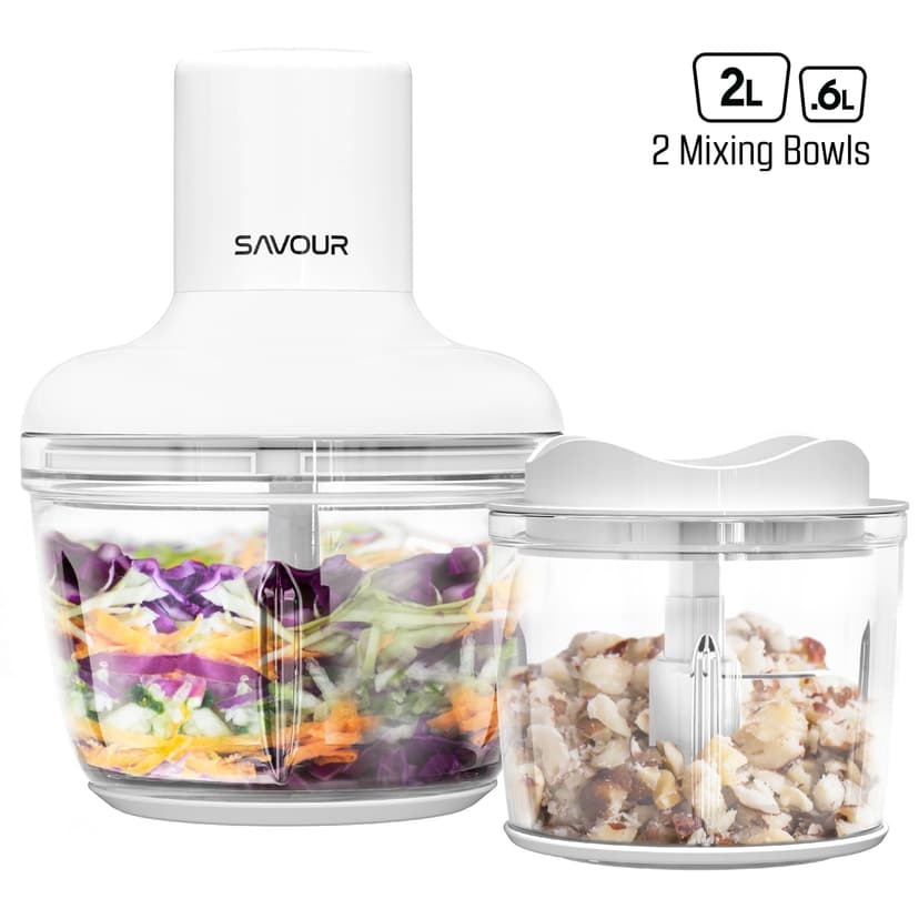Savour by Tzumi 8-Cup Food Processor w/ Stainless Steel Blades Veggie Chopper for Meal Prep & Kitchen Use, White
