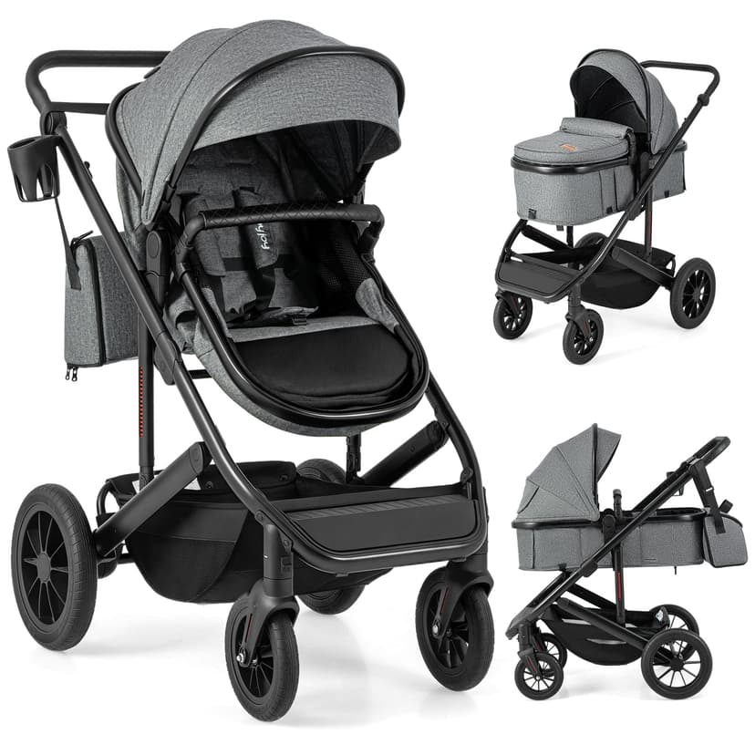 Gymax 3-in-1 Newborn Stroller Folding Convertible High Landscape Toddler Stroller Gray