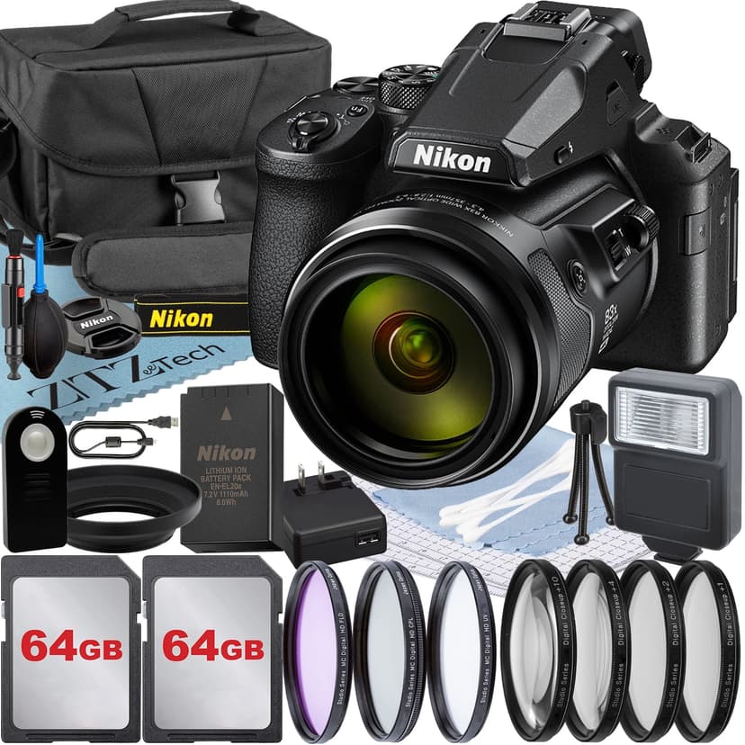 Nikon COOLPIX P950 Digital Camera with 2 Pieces 64GB Memory Card + Case + Filter Kit + Flash + ZeeTech Professional Bundle