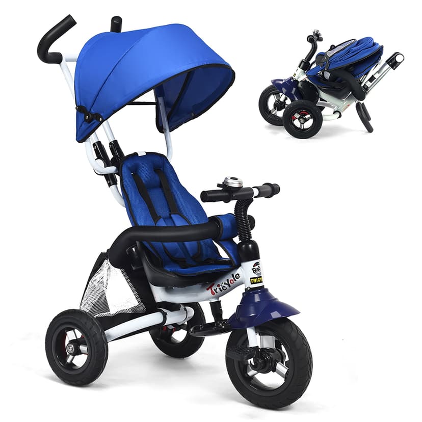 Costway 6-in-1 Baby Foldable Stroller Tricyclew/Canopy Bag and Sponge Guardrail Blue