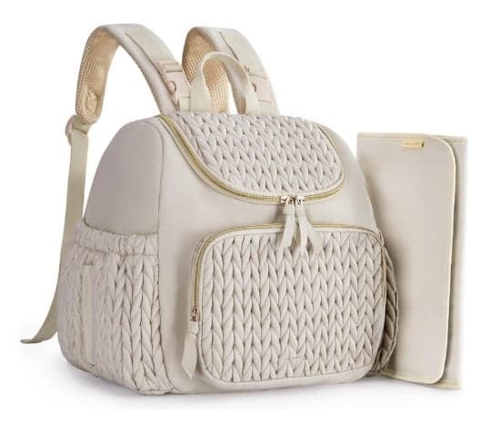 Diaper Bag - Diaper Backpack - Changing Bag - Two-piece diaper bag set, small diaper backpack, stylish baby travel backpack with insulated pocket, changing mat and stroller strap - Beige