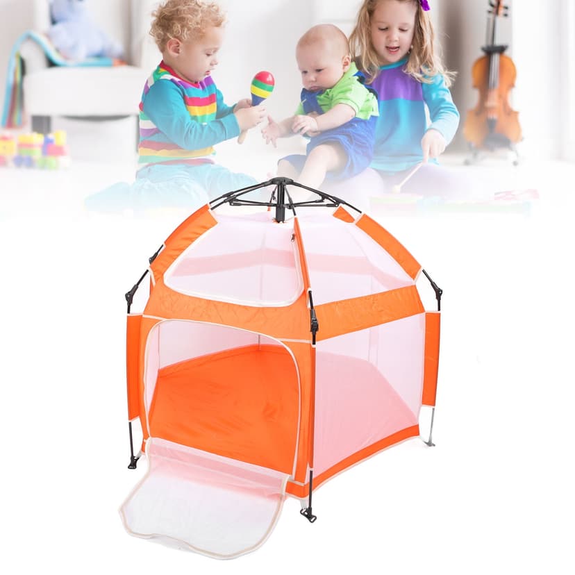 Baby Fence, Baby Tent Popup Easy To Use Iron Fabric for Indoor Outdoor Yard Beach Camping Dark Grey,Orange