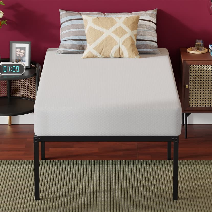 FDW Twin Mattress, Memory Foam 8-inch Gel, Bed Frame 18-inch High Foundation, Easy to Assemble Underbed Storage, Black