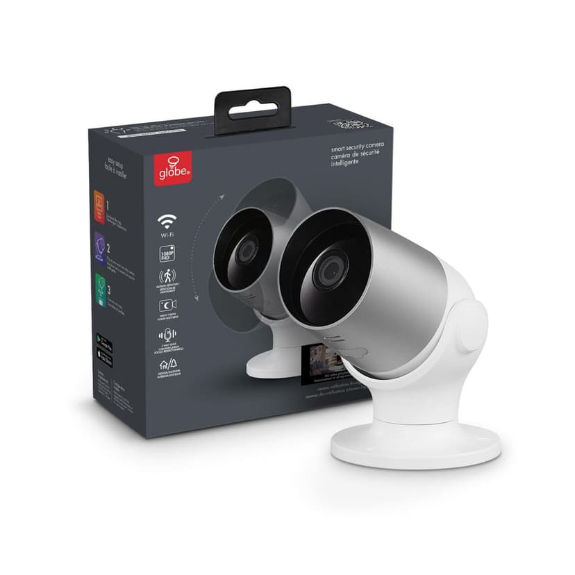 Globe Electric Smart Silver and White Indoor Security Camera with 2-Way Voice Control, Industrial Style