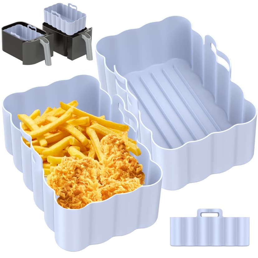 POINTERTECK 2 Pack Air Fryer Silicone Pan with Handle Reusable Silicone Air Fryer Lined Heat Resistant Rectangular Air Fryer Tray Air Fryer Oven Microwave Accessories