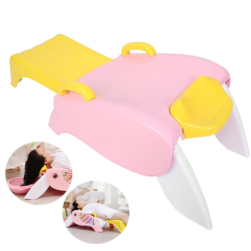 Qiilu Folding Children Shampoo Chair Adjustable Cartoon Baby Shampoo Lying Chair Pink