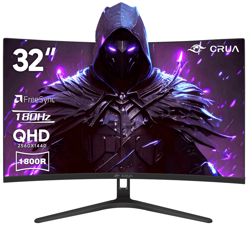 CRUA 32" 144Hz Curved Gaming Monitor, QHD(2560x1440) VA Panel,1800R, FreeSync, 120% sRGB, Low Blue Light, HDMI/DP, VESA Wall Mount, Black