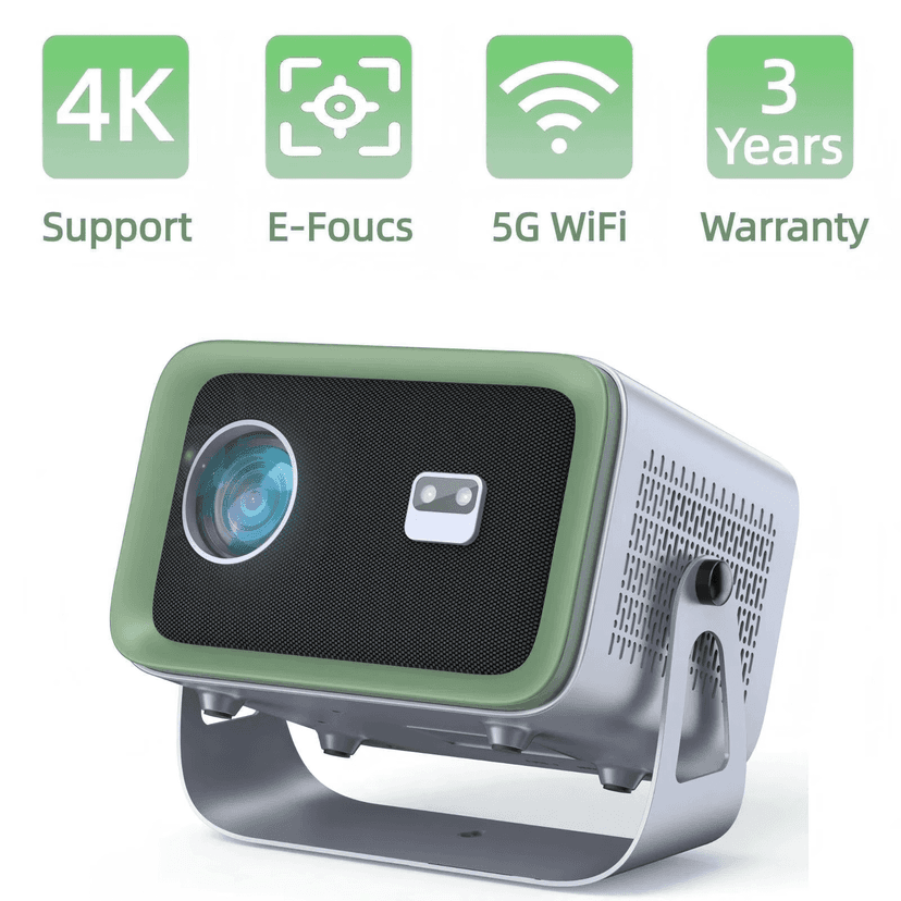 GCZ Electric Focus 4K Projector with 5G WiFi and Bluetooth, 400 ANSI Native 1080P, Movie Projector with Screen for Phone, Gray, 1 PCS