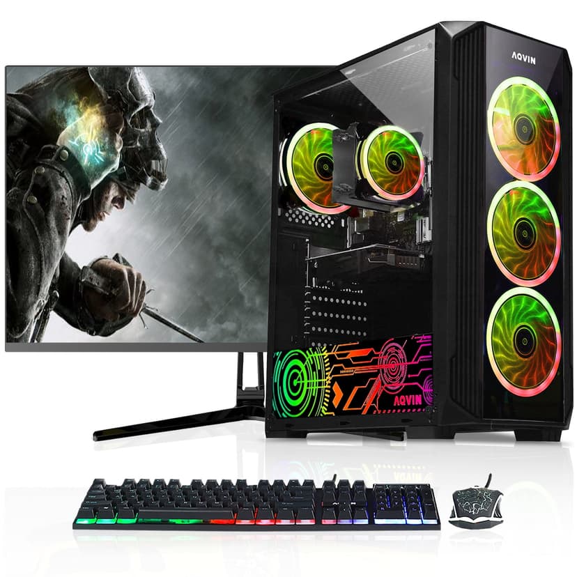 Gaming PC Tower Desktop AQVIN with 27 Inch Gaming Monitor ~ Intel Core i7 Processor upto 4.6GHz ~ RTX 3050 6GB GDDR6 ~ 1000GB (1TB) NVMe SSD ~ 16 GB DDR4 RAM ~ WiFi Ready ~ Win 11 Pro