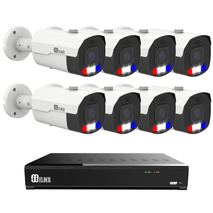 Elder AI Security Camera System 12MP NVR 8Ch PoE, 8-Camera Motorized 4K Dual-Light Outdoor 4TB, Long-Range Night Vision, Sony Sensor & NDAA, Full Color Surveillance NocVU Series