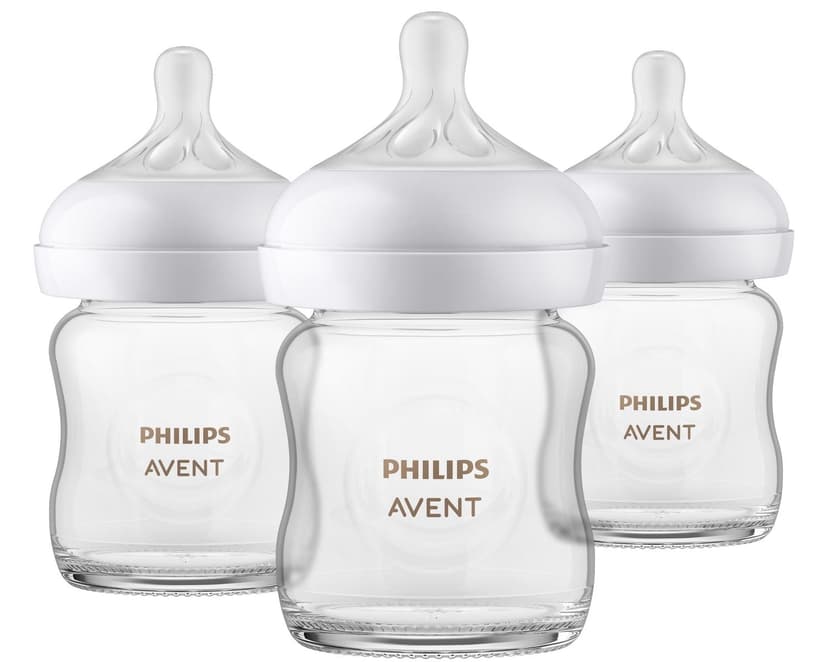 Philips Avent Glass Natural Baby Bottle With Natural Response Nipple, 3x4oz Bottles, SCY910/03