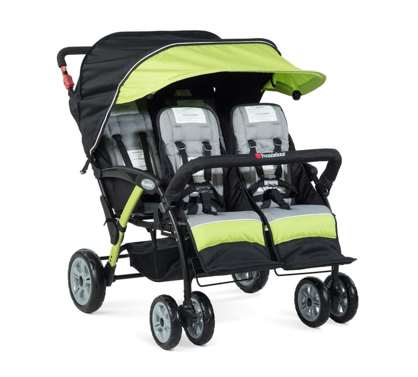 Foundations Gaggle Compass 4-Seat Quad Stroller, Reclining Seats with UV Canopy, Lime