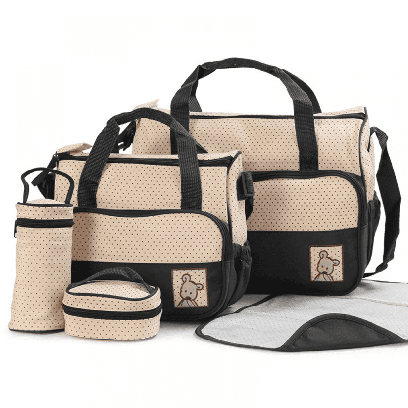 Five-piece mummy bag diaper bag, multifunctional travel waterproof mummy bag ,Maternity Bags with Large Capacity and Multiple Pockets.(black)