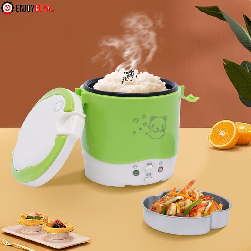 HLONK 1L/ 0.26Gal Mini Rice Cooker Steamer Camping Rice Cooker Pot Portable Electric Rice Cooker with Measuring Cup and Spoon Car-mounted Small Rice Cooker for Travel Outdoor Home Offic