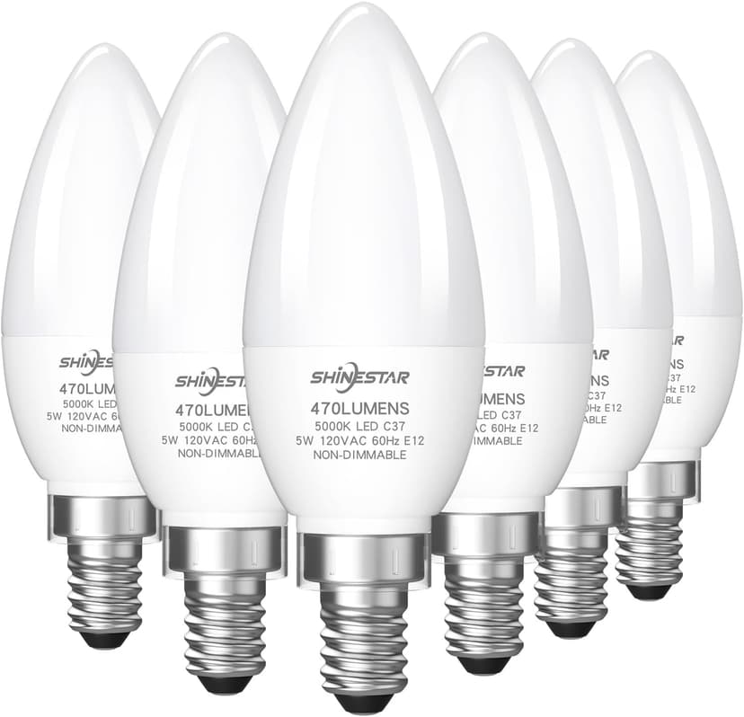 SHINESTAR B11 E12 LED Candelabra Bulbs 5000K Daylight White 40W Equivalent Chandelier Ceiling Fan Lamps 6-Pack