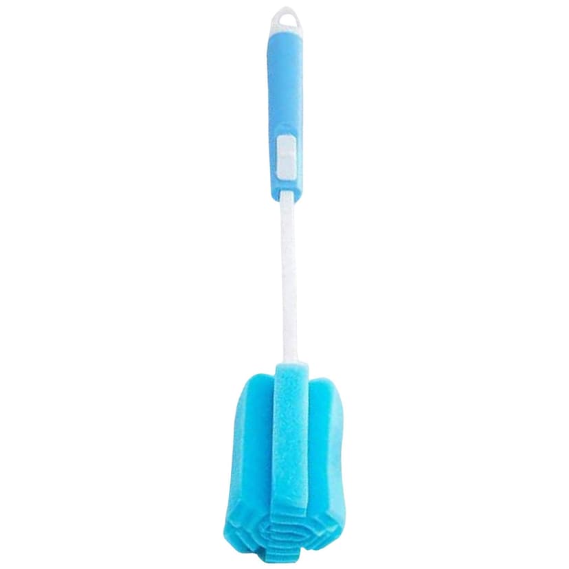 Soft Bottle Brush Long Handle Cleaning Brush for Kitchen Glass Baby Bottle Thermos Cleaner Sponge Head Scratch Free Plastic Cleaning Tool with Hanging Hook Blue 1pc