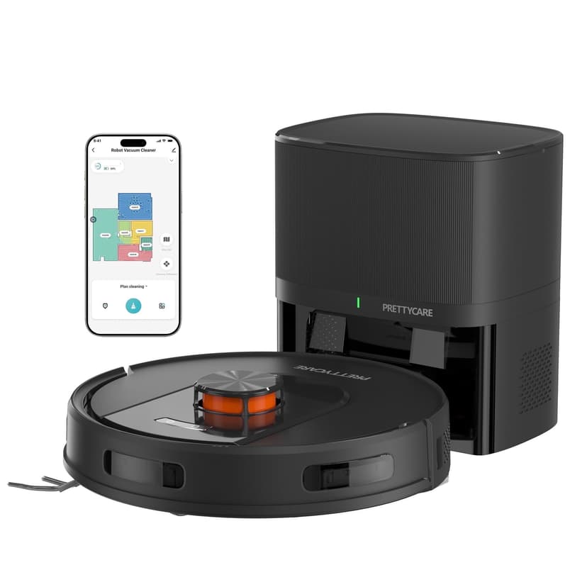 PrettyCare Robot Vacuum and Mop Combo with 9000pa,85 Days Self-Emptying & Refilling Station with 3D Home Mapping L1 PRO