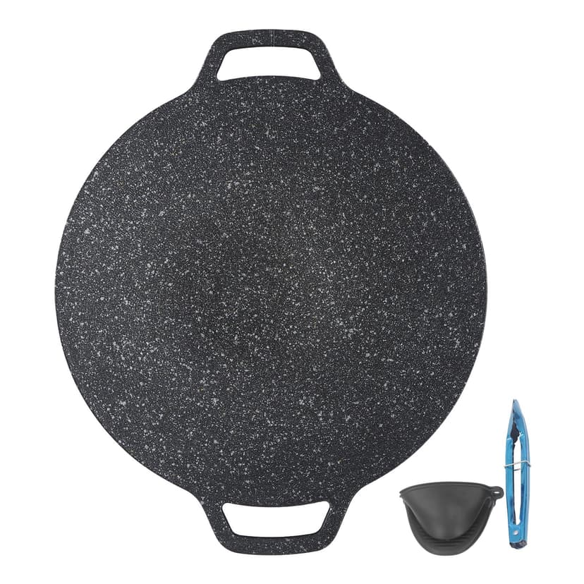 Korean BBQ Grill Pan Round High Thermal Conductivity Easy to Clean Barbecue Griddle for Indoor Outdoor Cooking 38cm/15in