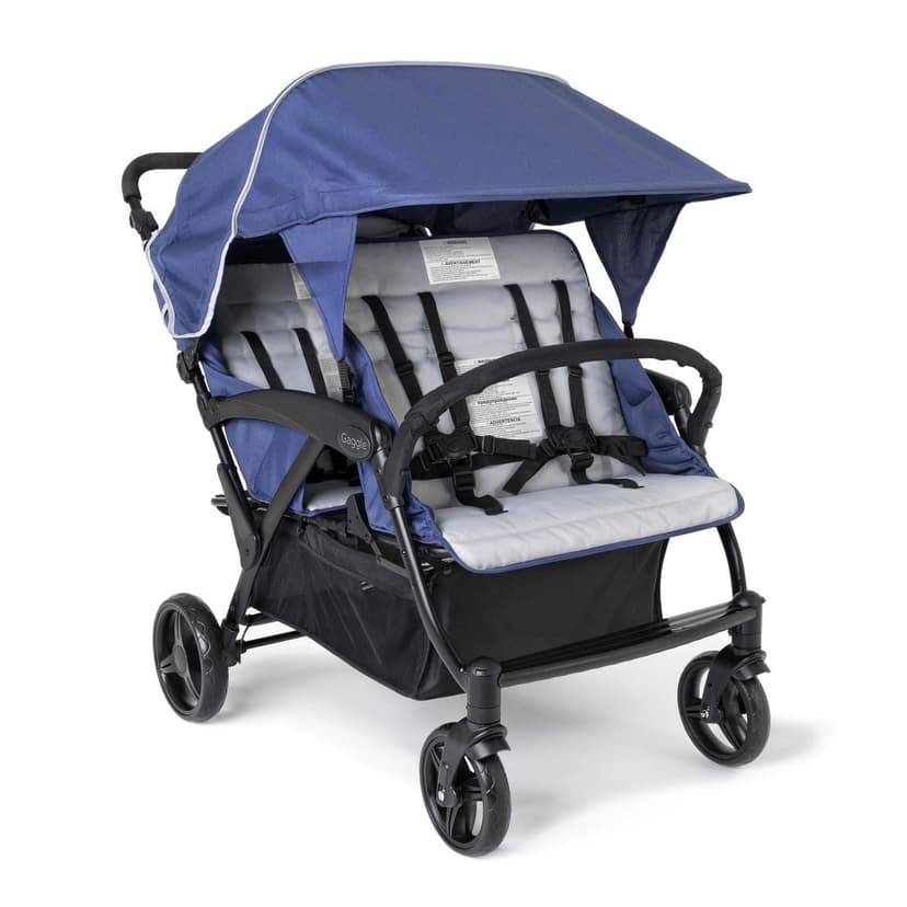 Foundations Gaggle Odyssey 4-Seat Quad Stroller, Reclining Bench Seats with Canopy, Navy/Gray