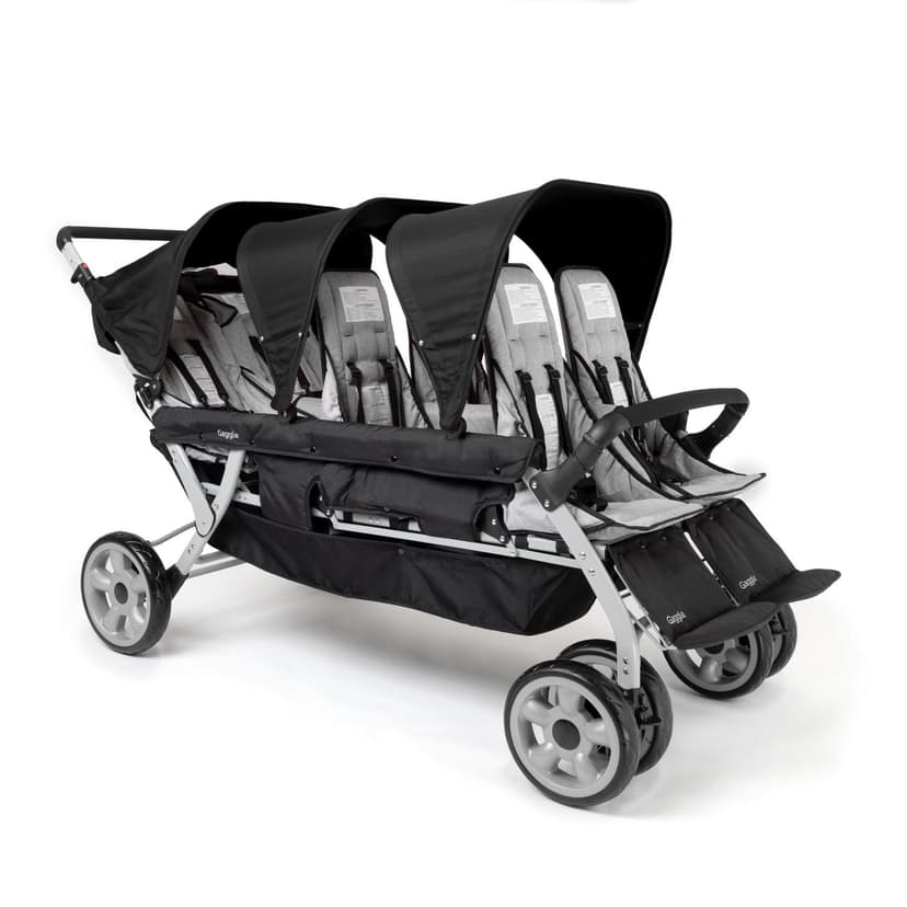 Foundations Gaggle Jamboree 6-Seat Folding Daycare Stroller with UV Canopies, Reclining Seats, Black