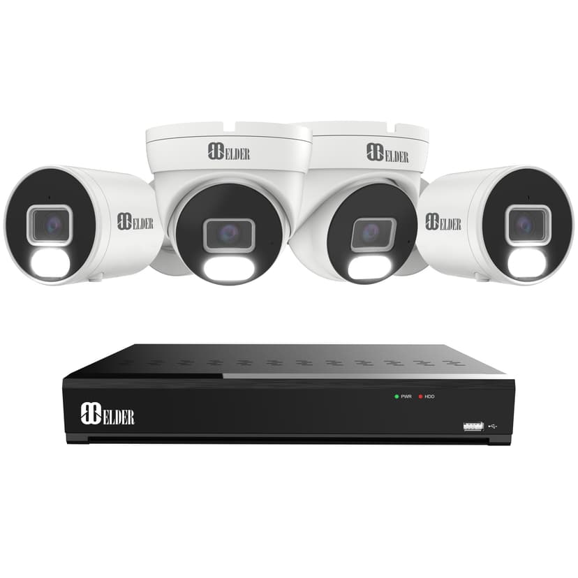 Security Camera System 4K 8MP, 8Ch NVR PoE 4-Camera Outdoor 2TB Color Night Vision, Person & Vehicle Detection Smart Home Surveillance Wired DIY, Elder Hunter Series
