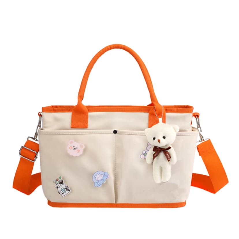 HOZADOIE Portable Large Capacity Mommy Wrap Home Essentials Diaper Bag for Infant Large Capacity Pockets Wrap Straps for Stroller Pendant Bear Brooch Infant Bottle Diaper Postpartum Infant Pack