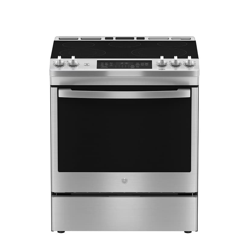 GE 30" Electric Slide-In Front Control True Convection Range with Storage Drawer Stainless Steel - JCS840SMSS