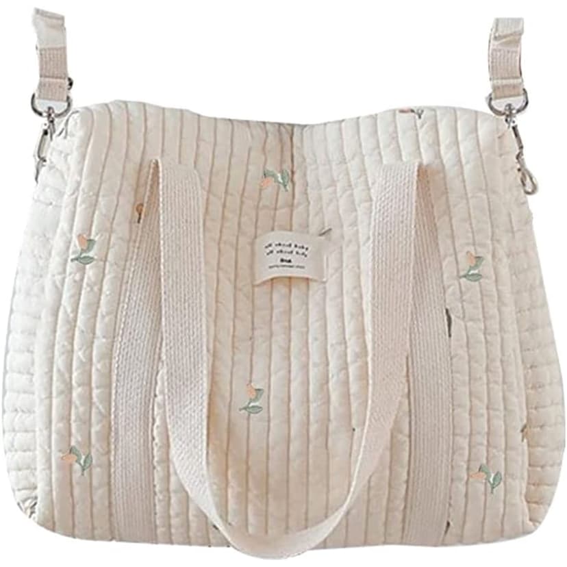 Baby Care Diaper Bag Mummy Shoulder Bag Embroidery Quilted Stroller Diaper Storage Organizer Large Handbags,Tulip