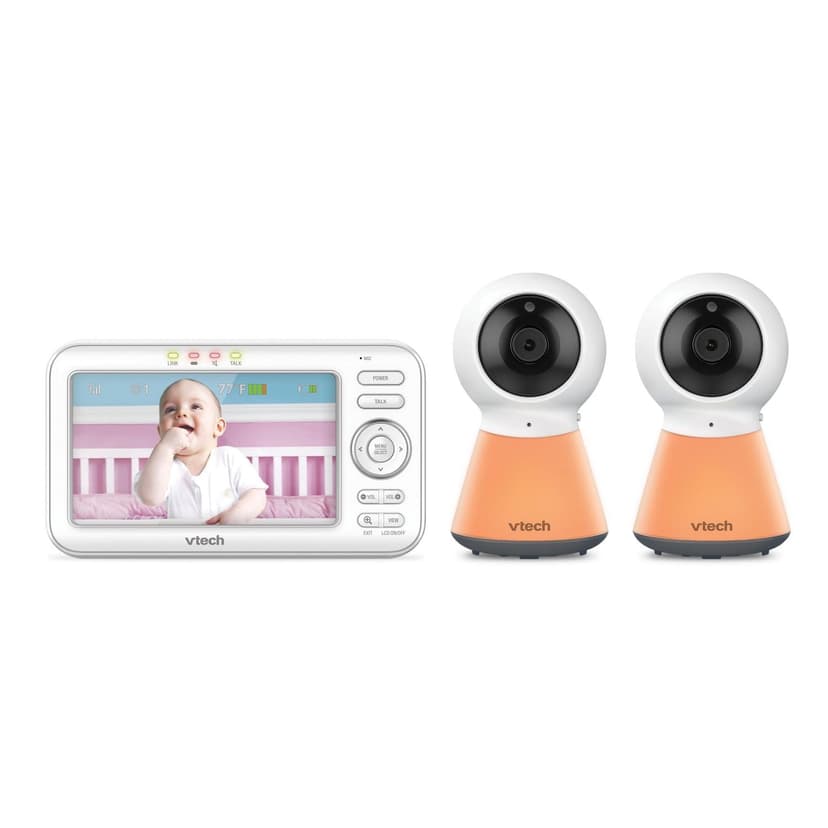 VTech Two Camera 5” Digital Video Baby Monitor with Night Light, White, VM5254-2