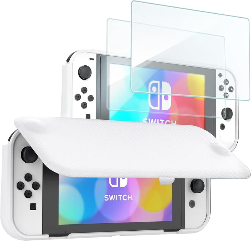 Tianle Flip Cover Compatible with Nintendo Switch OLED with 2 Pack Tempered Glass Screen Protectors, Slim Protective Case Compatible with Nintendo Switch OLED 2021