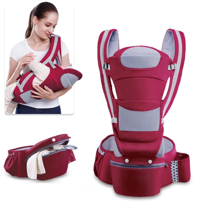 JUMPER Baby Carrier 6 in 1 Convertible Baby Carrier with Hip Seat for Newborn to Toddler, Red