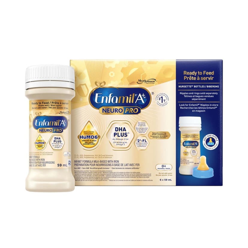 Enfamil A+ NeuroPro™, Baby Formula, Infant Formula, Newborn Formula, 0-12 months, 6x59mL Ready to Feed Nursettes Bottles