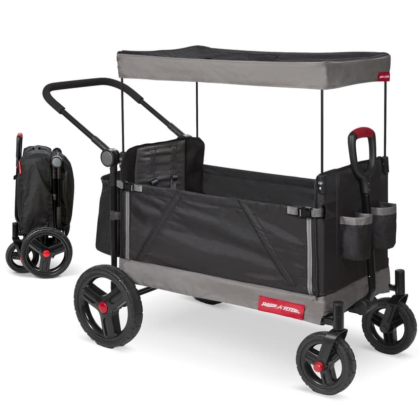 Radio Flyer Collapsible Trav’ler Stroll ‘N Wagon w/ Protective Cover, Black