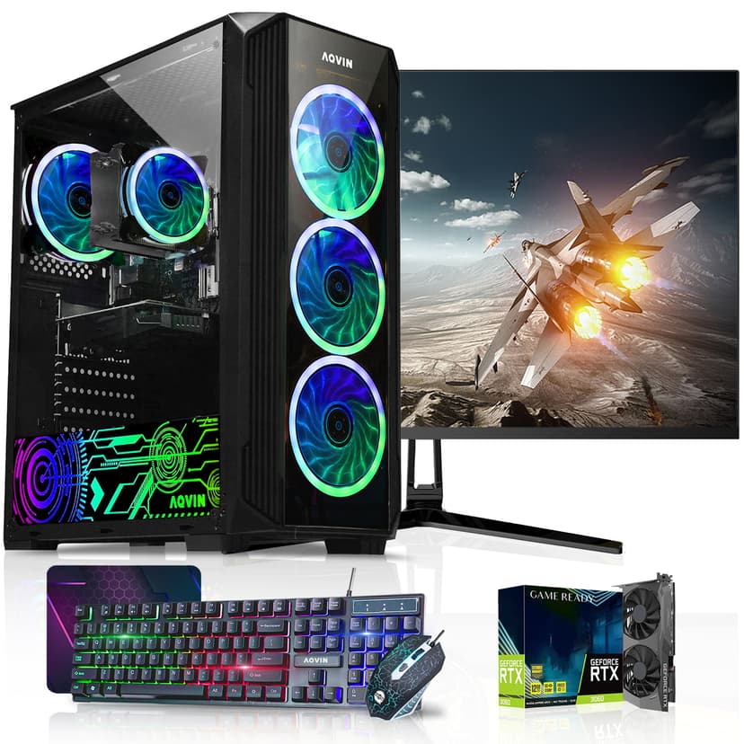 Prebuilt Gaming PC Tower Desktop | Intel i7 Processor | 27 Inch Gaming Monitor | GTX 1650 4GB GDDR5 Graphics Card (HDMI) | 1000GB (1TB) SSD | 32 GB DDR4 RAM | Win 10 Pro | WiFi (Renewed)
