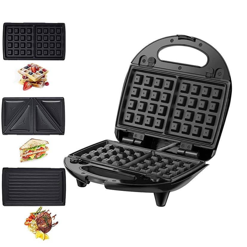 Graflsoa 110V Stainless Steel Multi-Function Breakfast Maker for Sandwiches, Waffles, Steaks, and Panini with 3 Interchangeable Plates