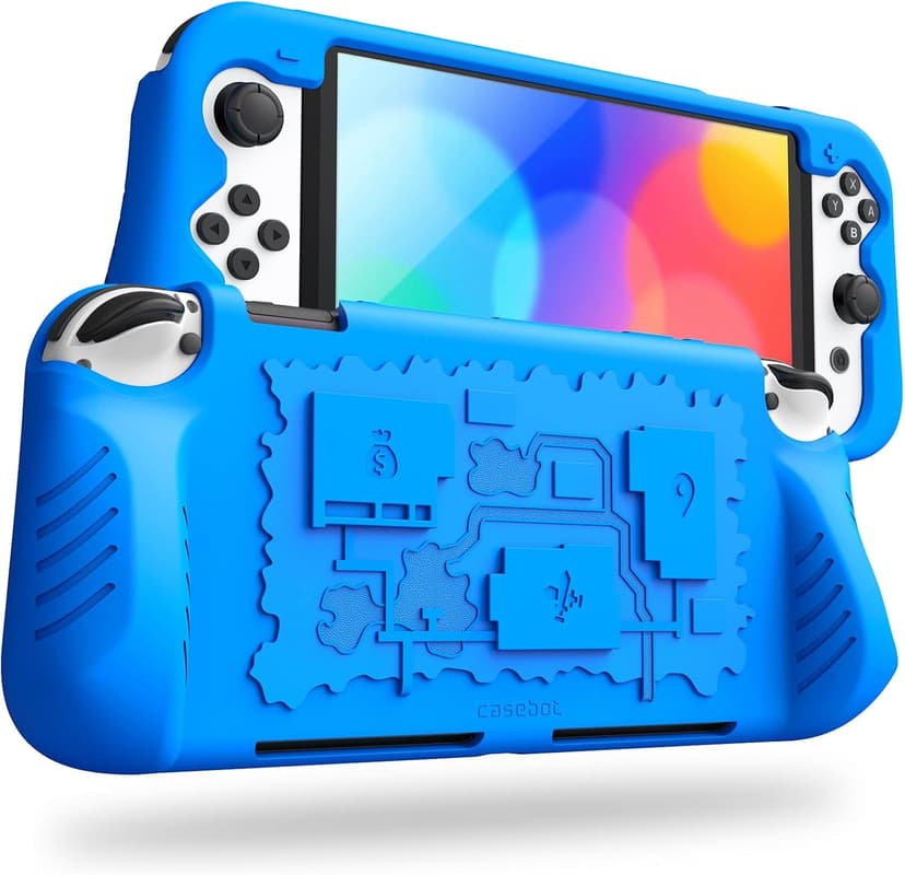 Case for Nintendo Switch OLED Model 2021 with Game Card Slots, Anti-Slip Soft Silicone Shockproof Protective Cover, Ergonomic Grip Case for Switch OLED Model Console 7.0", Blue