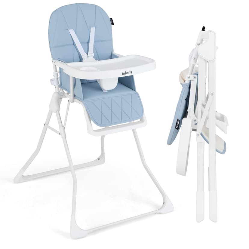 OLAKIDS Baby High Chair, Quick Folding Portable Highchair for Babies and Toddlers with Adjustable Footrest Removable Dishwasher Tray PU Seat, Compact Highchairs for Baby Age 6-36 Months