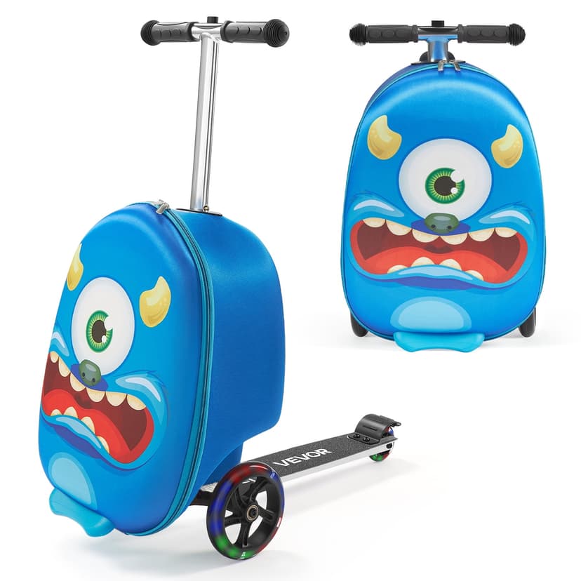 VEVOR Ride-on Luggage 20-inch Kids Scooter Suitcase with Flash Wheels Blue