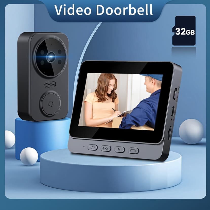 PENGX Wireless Video Doorbell Visual Doorbell Camera Wifi HD Video & With 4.3 Inch Display Screen Real Time Indoor Monitor No App Required No Network Required Images & Videos Recordi