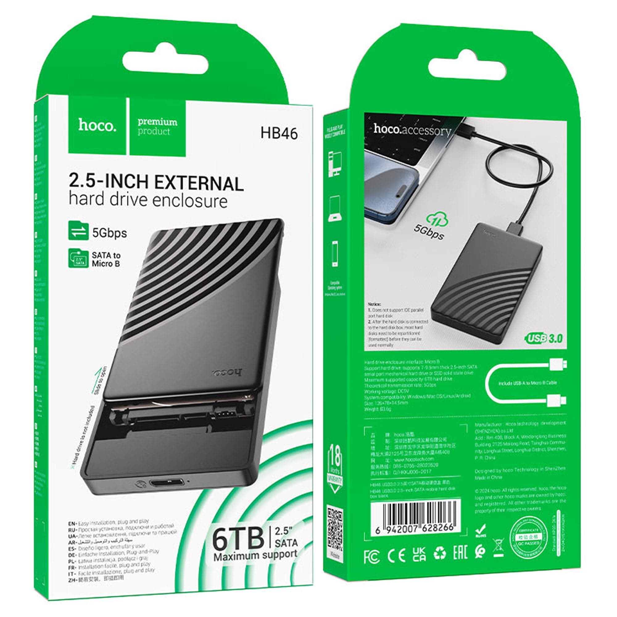 Hard drive enclosure “HB46” 2.5 inches SATA USB-A3.0 Hard Drive Case SATA HDD SSD Enclosure External Hard Drive Disk Box for PC Laptop Smartphone PS5