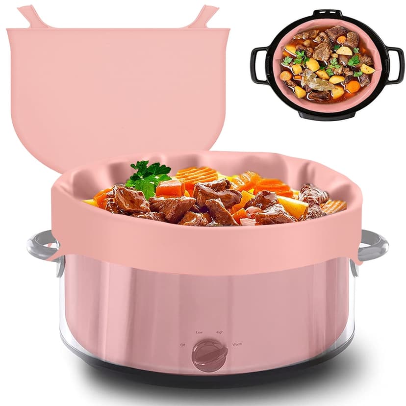 NUAHRHY Silicone Slow Cooker Liner Reusable Silicone Slow Cooker Insert Liner with Handle Leakproof Slow Cooker Silicone Insert Heat Resistant Slow Cookers Bag Liner Dishwasher Safe for 8QT Pot