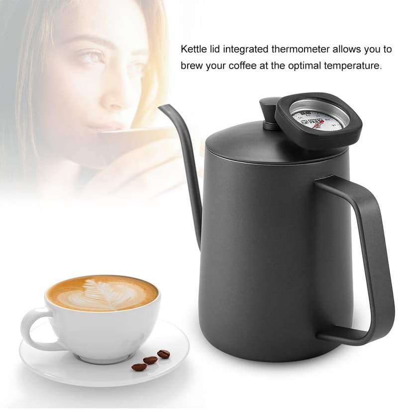 nobrands Gooseneck Kettle-600ml Stainless Steel Coffee Pot Gooseneck Kettles Spout Thermometer(Black)