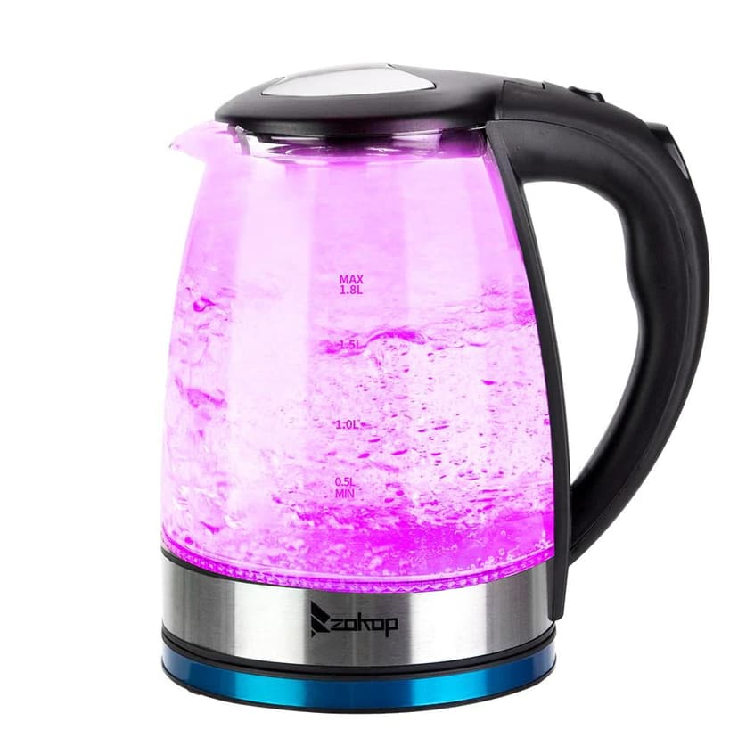 ZOKOP 1.8 Liter Electric Kettle Water Heater , Glass Tea, Coffee Pot with 7 LED Light Hot Water Kettle for Tea, Coffee, Soup, and More