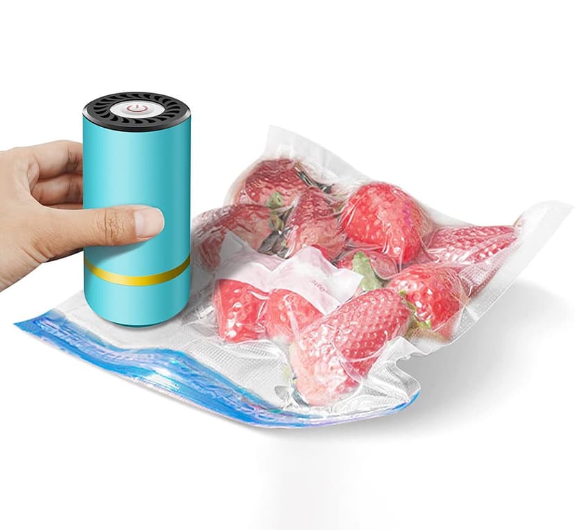 USB-Rechargeable Handheld Vacuum Sealer Pump Kit with Reusable Bags - Portable, One-Button Operation, Low Noise, Strong Suction for Sous Vide Cooking (Anova/Joule Compatible), Lightweight for