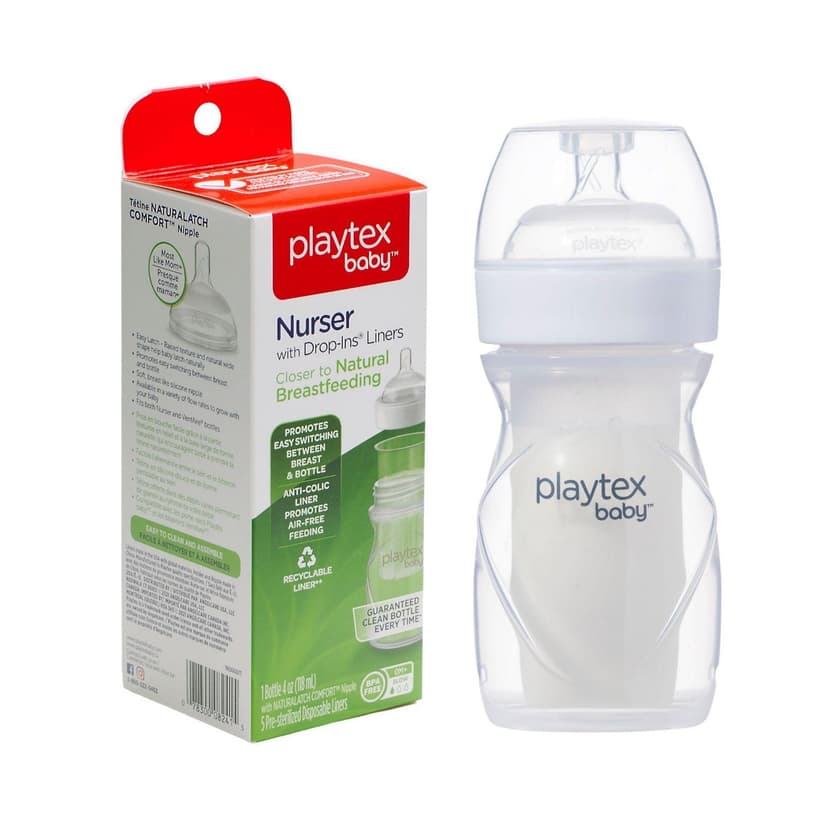 Playtex Baby® Anti-Colic, Reduce Gas, Air Free Nurser Bottle with 5 Pre-Sterilized Disposable Drop-Ins Liners, Closer to Breastfeeding, 4 ounce Bottle