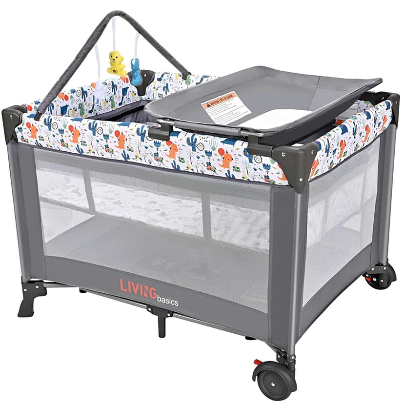 Portable Baby Playard with Bassinet and Changing Table, Foldable Travel Playard Baby Playpen Crib Bed, Grey