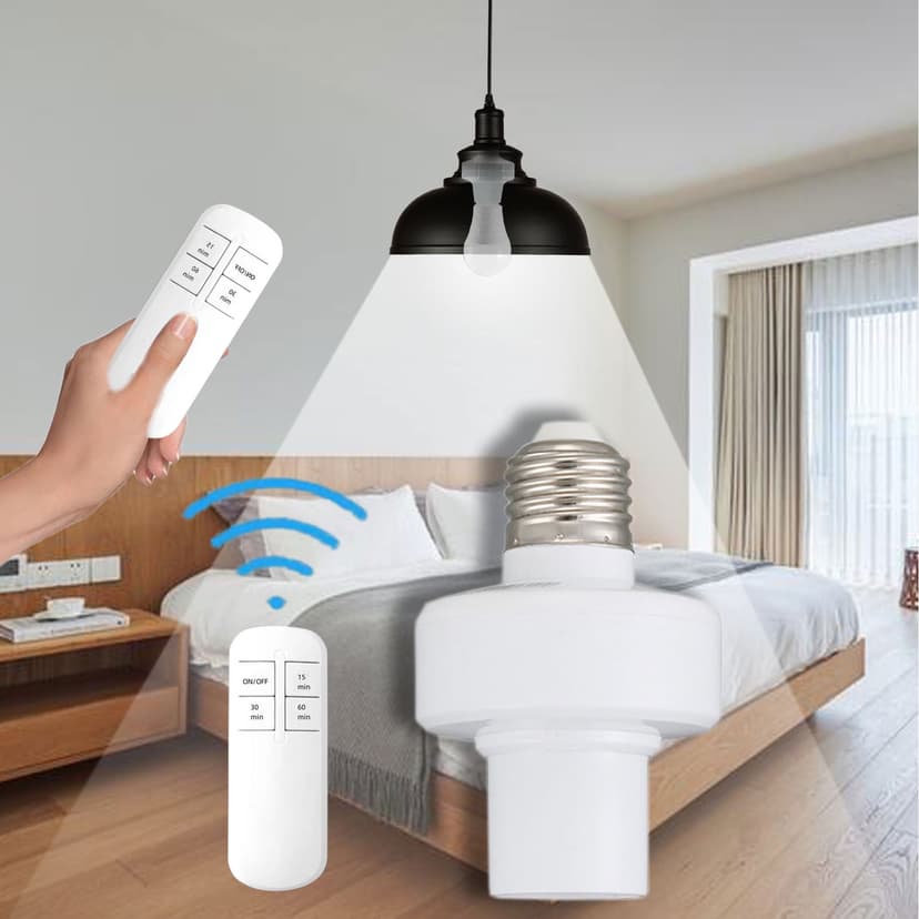 ABPWLY Smart Remote Control E27 Screw Lamp Socket Wireless Timing Controller Household Light Bulb Adapter with Remote White
