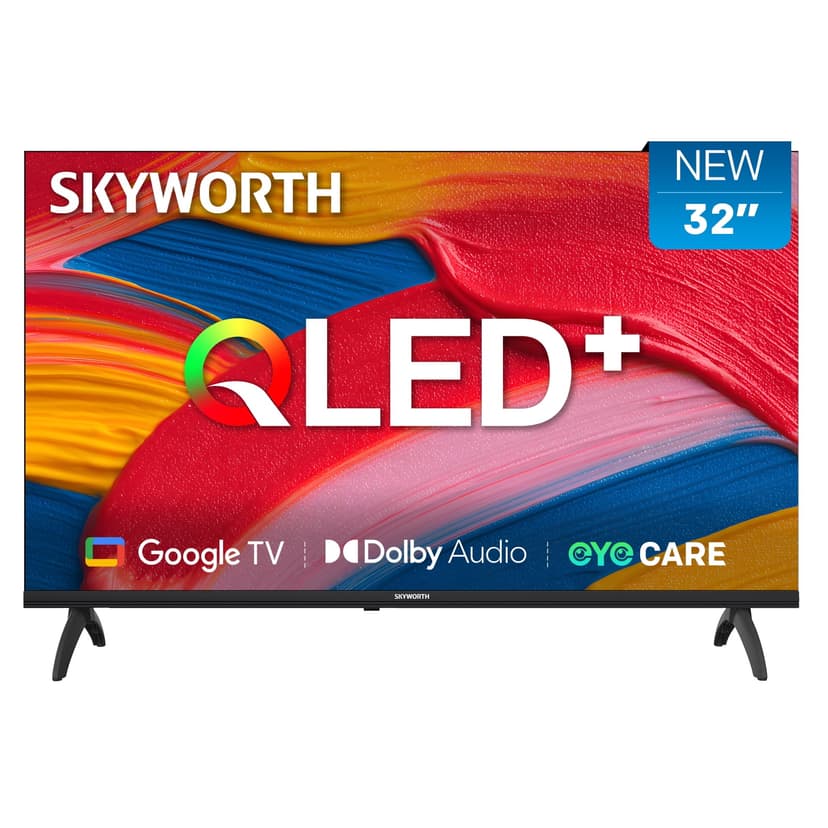 SKYWORTH 32 Inch QLED Smart TV, HD TV Compatible with Google TV, HDR10, Dolby Audio, Bluetooth 5.1, Googlecast Built-in, Voice Remote, Eye-Care, 2025 Model, Q6500B