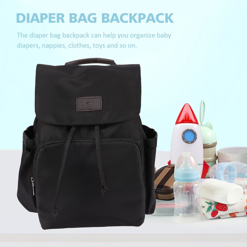 CTIRCHIU Multiuse Black Backpack Diaper Bag with Large Capacity and Neat Drawstring Closure